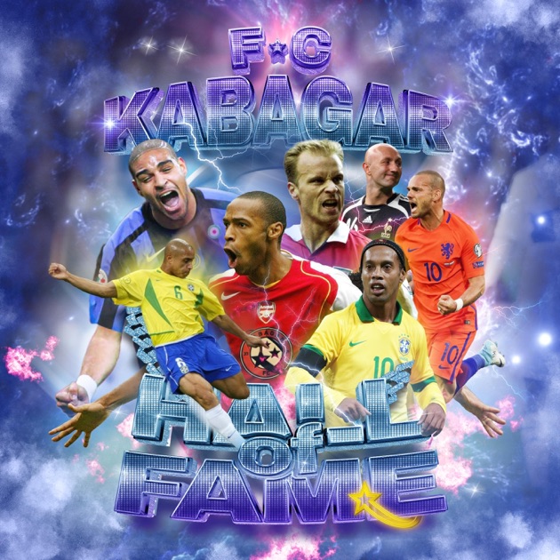 Cover Hall of Fame du groupe de dj FC KABAGAR, illustrant des légende du football dans un montage retro futuriste